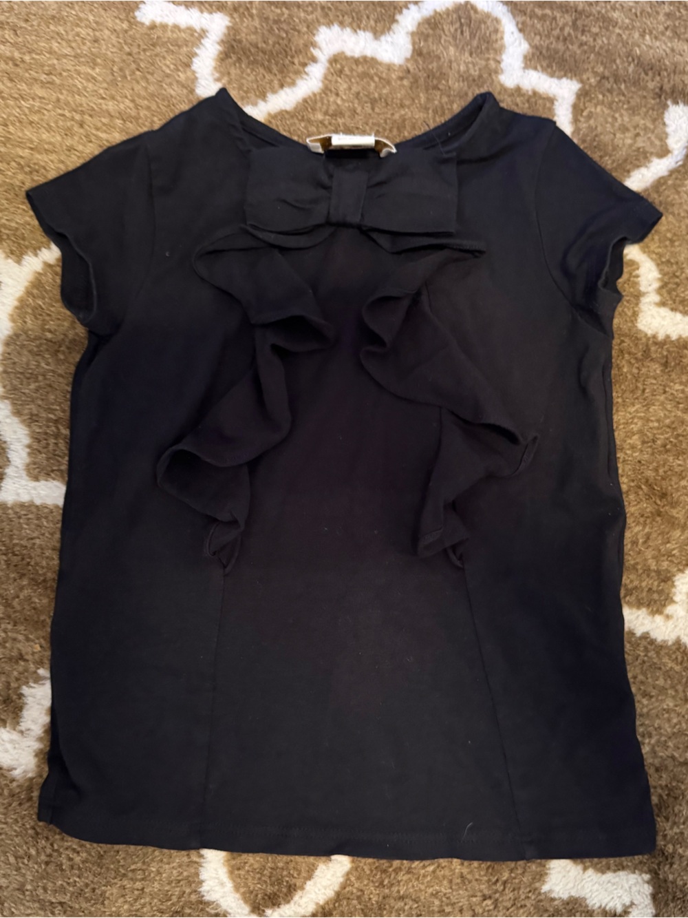 kate spade Black Short Sleeve Tee with Front Ruffle Bow